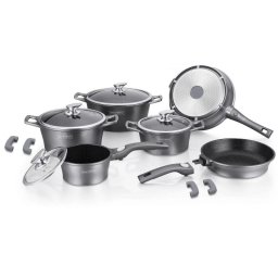 Set oale si tigaii Royalty Line RL-ES2014M, 14 piese, Finisaj marmura, Inductie, Argintiu