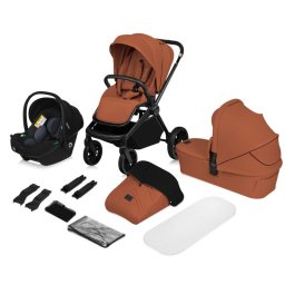 Carucior 3 in 1, Lionelo, Mika Plus, Cadru din aluminiu, Cu landou intarit si salteluta moale, Cu scoica auto testata ADAC, Reversibil, Cu sistem de ventilatie 3D, Cu accesorii, Pana la 22 kg, EN1888-1 EN1888-2 EN1466 ECE R129, Maro