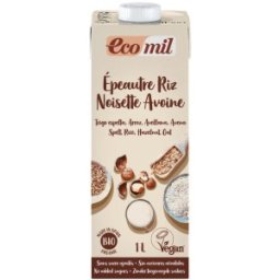 Set 2 x Bautura Vegetala BIO din Grau, Orez, Ovaz si Alune, 1 l, Ecomil