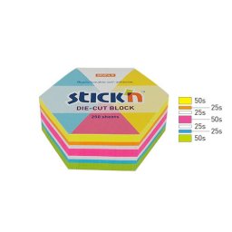 Accesorii birotica Notes autoadeziv Die-Cut - hexagon, 61 x 70 mm, 250 file, Stick"n - 5 culori fluorescente