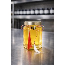 Mărțișor – Miere de salcâm 80g cu șnur tradițional și albinuță decorativă