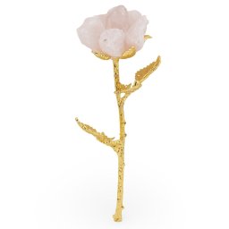 Trandafir Cuart roz brut si metal auriul, 21cm