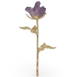 Trandafir Ametist brut si metal auriu, 21cm