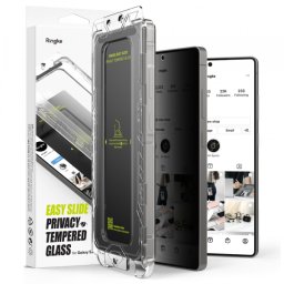 Folie de protectie Ecran Privacy Ringke Easy Slide pentru Samsung Galaxy S25 Ultra S938, Sticla Securizata, Full Glue, Set 2 bucati