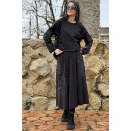 FUSTA CU BUZUNARE COMPLEU ROSE NEGRU TALIE UNICA TALIE UNICA Negru