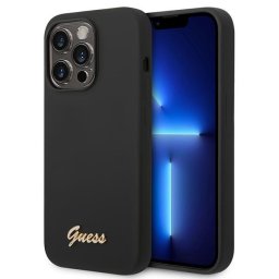 Husa Husa telefon Guess pentru iPhone 14 PRO MAX, Camera Outline and Script Metal Logo, Silicon Lichid, Negru