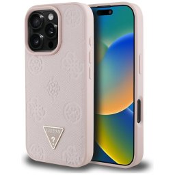 Husa Husa pentru iPhone 16 Pro - Guess Peony Grained Hot Stamp Triangle MagSafe (GUHMP16LPGBTMP) - Pink