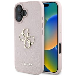 Husa Husa pentru iPhone 16 - Hardcase Grained Big 4G Logo Small Classic Logo (GUHCP16SPGT4MBP) - Pink