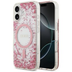 Husa Guess Resin Bottom Glitter MagSafe (GUHMP17SRGRGEP) - Husă telefon - compatibil cu Apple iPhone 17 - MagSafe, Glitter - culoare Roz