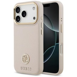 Husa Husa pentru iPhone 17 Pro - Guess Grained Strass Logo MagSafe (GUHMP17LPGCRMDEP) - Pink