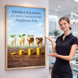 Poster Personalizat + Ramă Aspect Lemn – Stomatologia nu este costisitoare. Neglijarea este (Dimensiune Poster: 40x50cm)