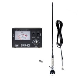 Antena CB PNI S60, 59 cm, cu fluture, cablu RG58 de 4m si reflectometru PNI SWR-300 pentru masurare SWR, negru