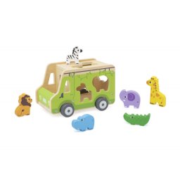 Camion din lemn cu sortare forme animale salbatice, viga