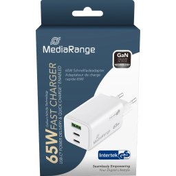 Încărcător USB-C MediaRange MRMA116-2 | 65W, GAN, Alb
