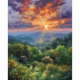 Set pictura pe numere, cu sasiu, Urs la apus de soare, 40x50 cm
