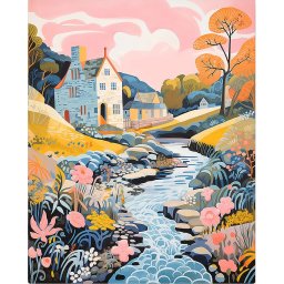 Set pictura pe numere, cu sasiu, Vila langa parau, 40x50 cm