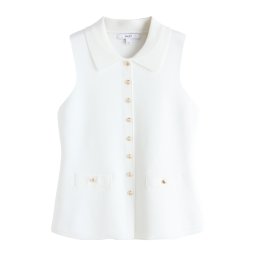 Next Vestă tricotată auriu / alb