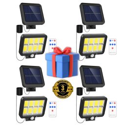Set 4x Lampi Solare T9 INNOVA Smart Home, 160 LED COB, 8 Cadrane, Senzor Miscare, Panou Detasabil, IP66 + Telecomanda, Cadou + Garantie 3 Ani