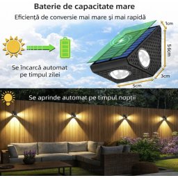 Set 2 Lampi Solare Decorative de Perete , Lumina in 3 Directii , Mullticolor , Alb rece , Alb Cald