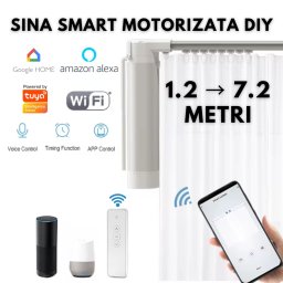 Kit complet sina draperii perdele inteligente smart DIY 1.2→7.2m Silent Track, sina motorizata, draperii electrice, motor inteligent smart WiFi, draperie electrica, control din app mobila Tuya, control telecomanda RF