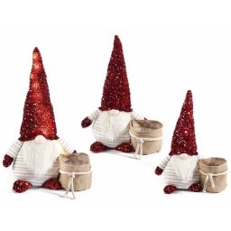 Set 3 figurine Mos Craciun textil cu led 34x19.5x58 cm, 30x14x47 cm, 28x13x41 cm