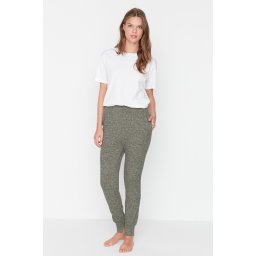 Trendyol Khaki Marked Pocket Detailed Pajama Bottoms with a soft, thick knit