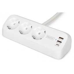 Prelungitor cu 3 x Schuko + 2 x USB-A + 1 x USB-C cu montare birou Alb 1.5m, Digitus DA-70626