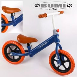 Bicicletă fără pedale - albastră, cu roți portocalii
