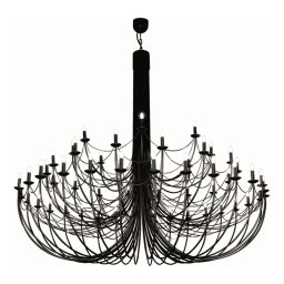 Candelabru monumental sală de evenimente si biserici Perseo, 56xE14, H290cm, D270cm, metal negru