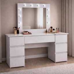 Masa de machiaj Antonia, oglinda LED, 7 sertare, 155 cm, gri deschis, Artool