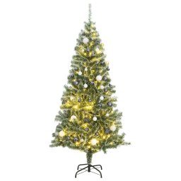 Brad Craciun artificial, 300 LED/globuri/zapada pufoasa, 210 cm GartenMobel Dekor