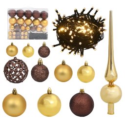 Set globuri Craciun cu varf & 150 LED-uri 61 piese auriu&bronz GartenMobel Dekor