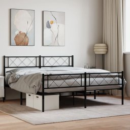 Cadru pat metalic cu tablie de cap/picioare, negru, 150x200 cm GartenMobel Dekor