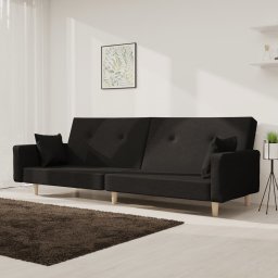 Canapea extensibila cu 2 locuri, 2 perne, negru, textil GartenMobel Dekor