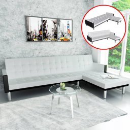 Canapea extensibila în forma de L, piele artificiala, alb GartenMobel Dekor