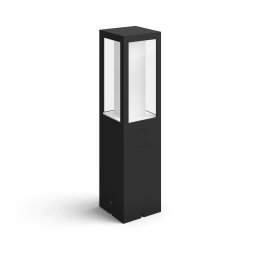 Stalp iluminat exterior LED RGBW integrat Philips Impress HUE, control inteligent cu Hue Bridge, 2x8W, 1200 lm, lumina alba/color, IP44, 40 cm, metal/sticla, Negru