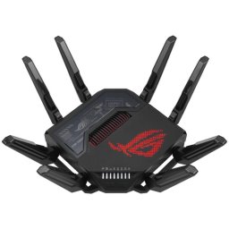 Router Gaming Wireless ASUS ROG Rapture GT-BE98, BE25000, Wi-Fi 7, Quad-Band, Quad-Core 2.6GHz CPU, 256MB/2GB Flash/RAM, 10G dual-port, 2.5G quad-port, AiProtection Pro, RangeBoost Plus, AiRadar TX, VPN Fusion, multiple SSIDs, Beamforming, RGB, AiMesh