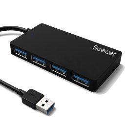 HUB extern Spacer, porturi USB: USB 3.0 x 4, conectare prin USB 3.0, cablu 15cm, Negru