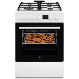 Aragaz Electrolux LKK664220W, Mixt, 4 arzatoare, SteamBake-gatire cu abur; AirFry, Autocuratare Catalitica, Timer mecanic, Aprindere integrata plita si cuptor, Grill Electric, Rotisor, Iluminare cuptor, 60 cm, Alb