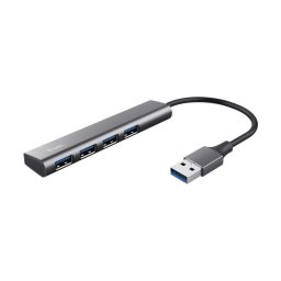 USB Hub Trust Halyx, interfata USB-A, 4 x USB-A 3.2 Gen 1, viteza de transfer pana la 5 Gbps, cablu 10 cm, aluminiu, argintiu