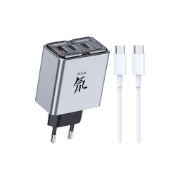Incarcator retea ZTE PA0214E, 80W GaN, cablu 100W, 2 x USB-C, 1 x USB, Gri