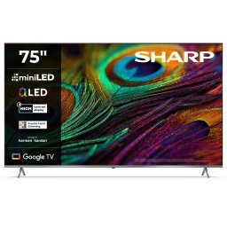 Televizor Sharp 75JP7265E, 75" (189cm), 4K Ultra HD, QLED MiniLED, Smart TV, Google TV, sistem audio Harman‑Kardon, Negru