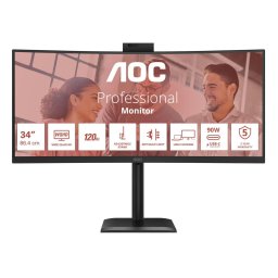 Monitor VA LED AOC 34" CU34E4CW, UWQHD (3440x1440), HDMI, DisplayPort, Ecran curbat, Boxe, 120 Hz, 4 ms, Negru