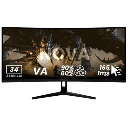 Monitor Gaming VA LED Arozzi Nova 34T2K165, 34 inch, UWQHD 3440 x 1440 pixeli, HDMI, DisplayPort, Ecran curbat, 165 Hz, 1 ms, Negru