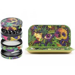 Euphoria Set Skull Grinder metalic + Tava de rulat + Capac magnetic Enchanting Skull 27 x 16cm
