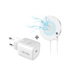 Kit Incarcator retea Celly USB-C PowerDelivery 20W + Incarcator Wireless MagSafe 10W