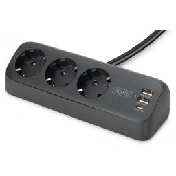Prelungitor cu 3 x Schuko + 2 x USB-A + 1 x USB-C cu montare birou Negru 1.5m, Digitus DA-70625