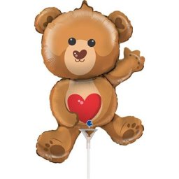 Balon folie mini figurina ursulet cu inima 24 cm