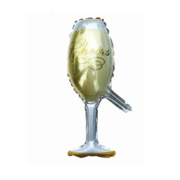 Balon party, folie metalizata auriu, argintiu, 34x15 cm, pahar