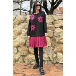 ROCHIE MIDI PLISATA FLOWER ROZ TALIE UNICA TALIE UNICA Roz